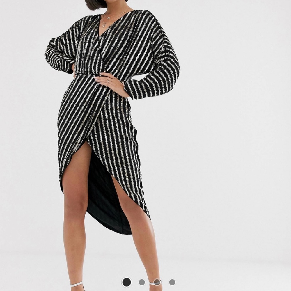 ASOS Design stripe embellished midi dress with batwing sleeve